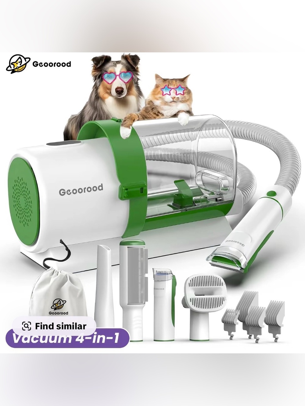 6-in-1 Geoorood Pet Grooming Vacuum Kit with Clippers & Nail Grinder